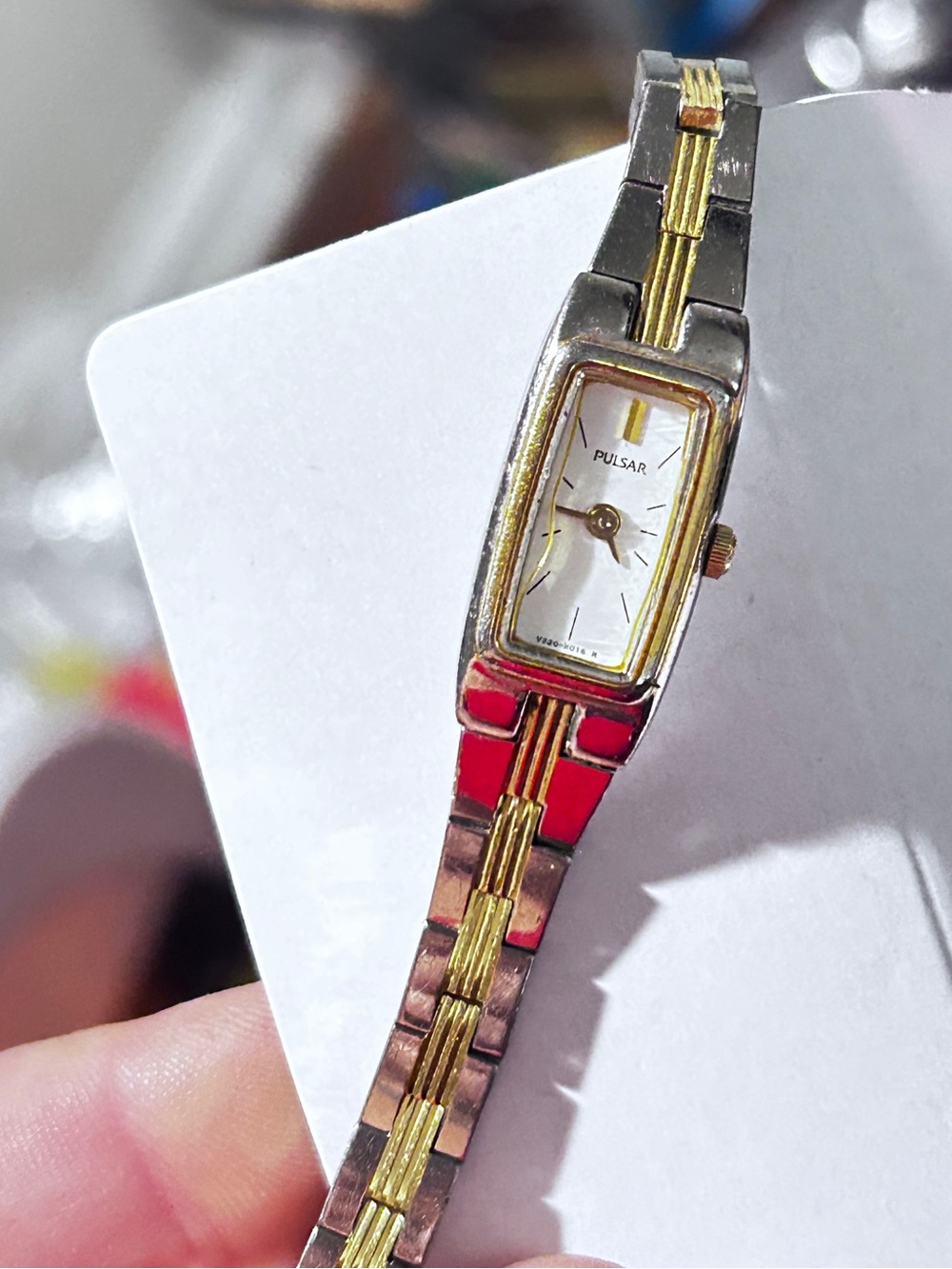 Pulsar Watch Slim Two-Tone Gold Rectangle Modern - Crystal Flaw PARTS?